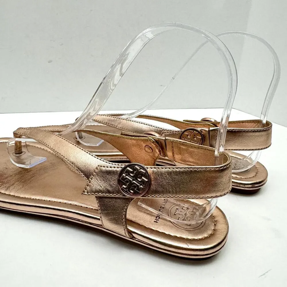 Tory Burch | Minnie Metallic Rose Gold Flat Slingback Flip Flop Travel Sandals